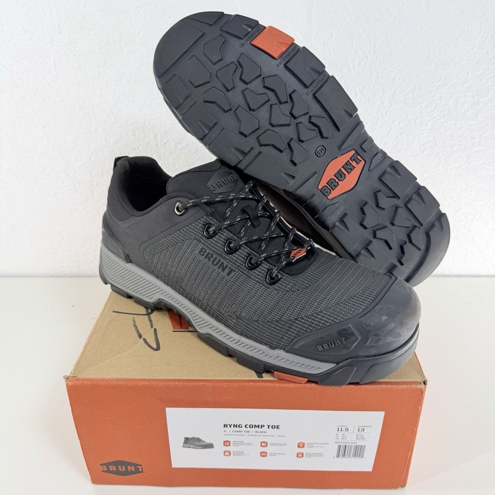 BRUNT Ryng Low 4" Comp Toe Shoes Mens Size 11.5 Black Work Safety Slip Resistant